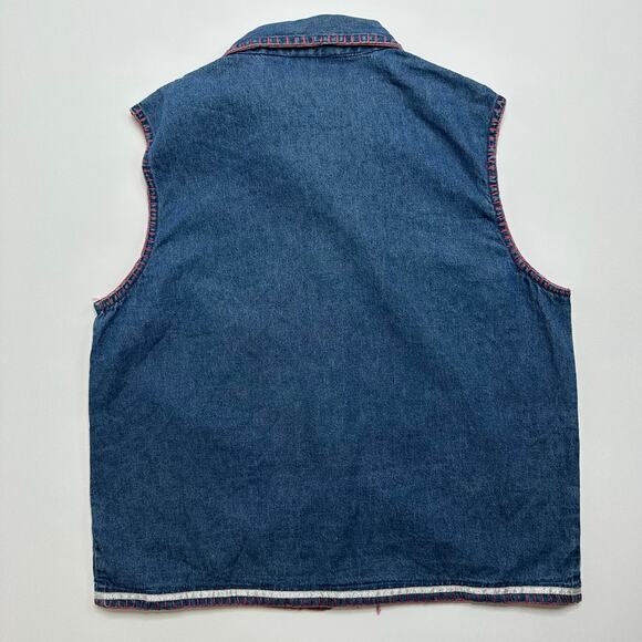 Vintage Y2K Ugly Christmas Denim Vest with Patriotic Embroidered Santa Figures - Picture 7 of 7